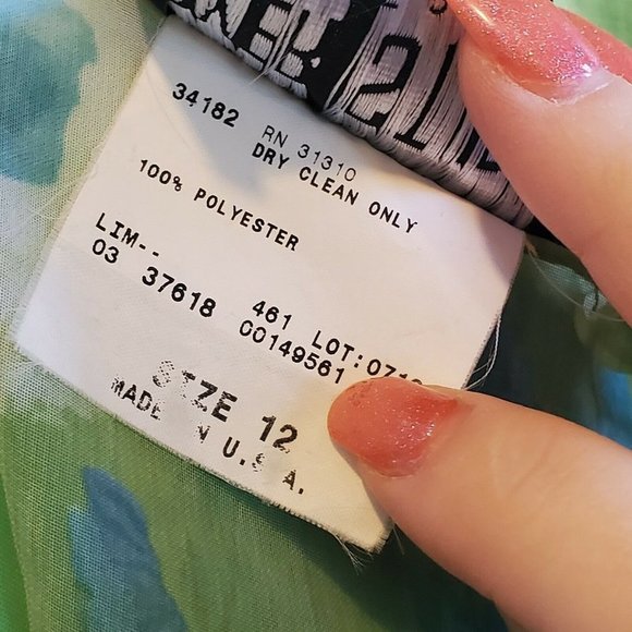 Vintage 90s Lime Green Chiffon‎ Watercolor Floral Dress Layered Sz M Medium - Picture 8 of 9